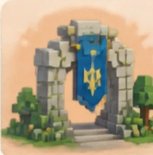 Steinernes Clan-Tor mit Banner